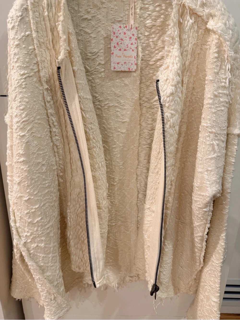 Free People Ivory Comb Textured Zip Jacket Sweater Size M NWT